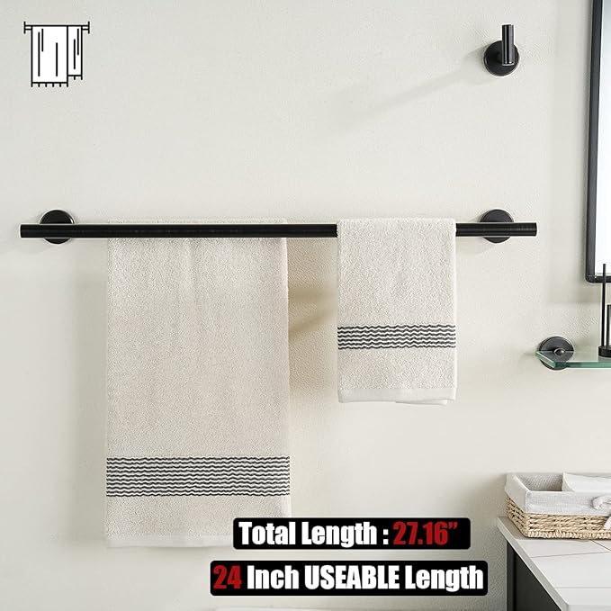 JQK Double Towel Bar Oil Rubbed Bronze 27 Inch 304 Stainless Steel Thicken 0.8mm Bath Towel Rack for Bathroom Towel Holder Wall Mount ORB Useable Length 24 Inch 2 Pack TB100L24-ORB-P2