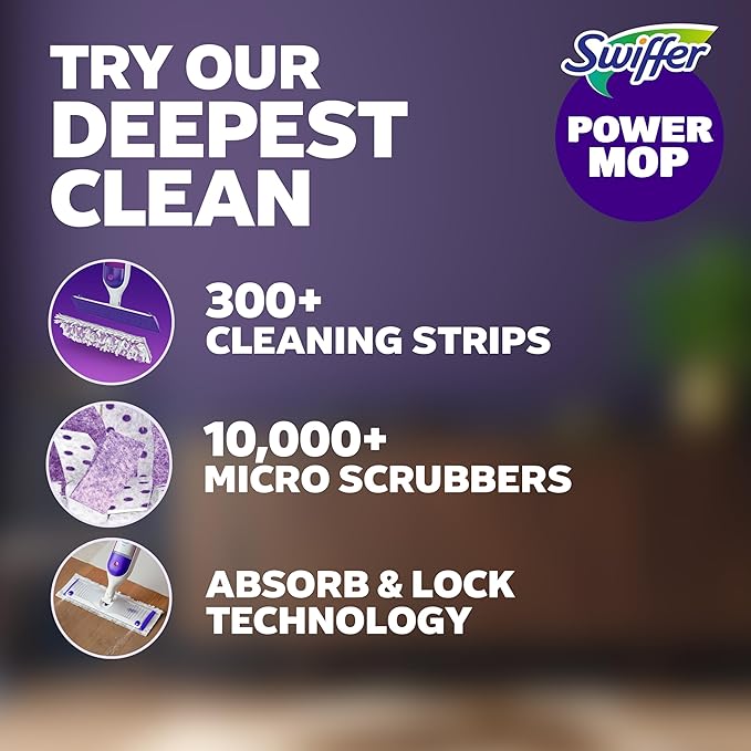 Swiffer PowerMop Multi-Surface Mop Kit for Floor Cleaning Fresh Scent Mopping Kit Includes PowerMop 2 Mopping Pad Refills 1 Floor Cleaning Solution with Fresh Scent and 2 Batteries