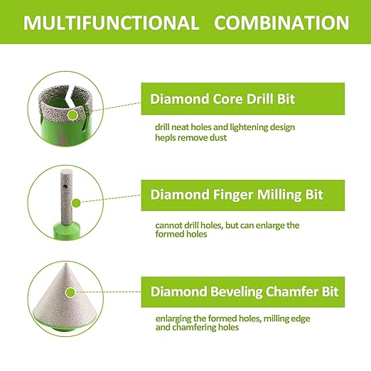 Diamond Core Drill Bits Set - 10pcs Tile Hole Saw Kit 6/8/10/25/35/50/65mm with 2 Diamond Beveling Chamfer Bits for Porcelain Ceramic Tile Granite Marble
