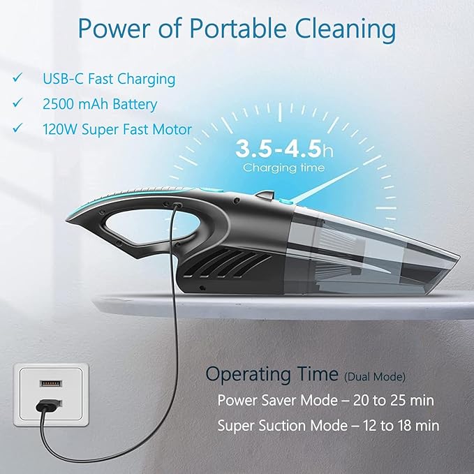 Handheld Vacuum Cordless Rechargeable – 13000PA Powerful Car Vacuum with Best Suction Lightweight Mini Cleaner for Home/Office High-Power Dust Busters for Pet Hair USB Charging &amp LED Light
