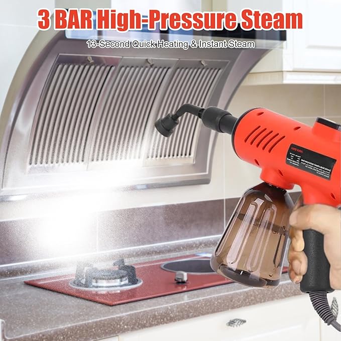 Asixxsix 1200W Handheld Steam Cleaner 600ML Portable High Pressure Steamer with 3 Temperature Settings Multi Purpose Digital Display Steam Cleaner for Kitchen Bathroom Floor Car (Red US Plug 110V)