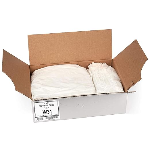 Aluf Plastics W31 12-16 Gallon White Trash Bags (Huge Pack of 500) 0.5 MIL - Garbage Bags for Commercial Business and Residential Spaces