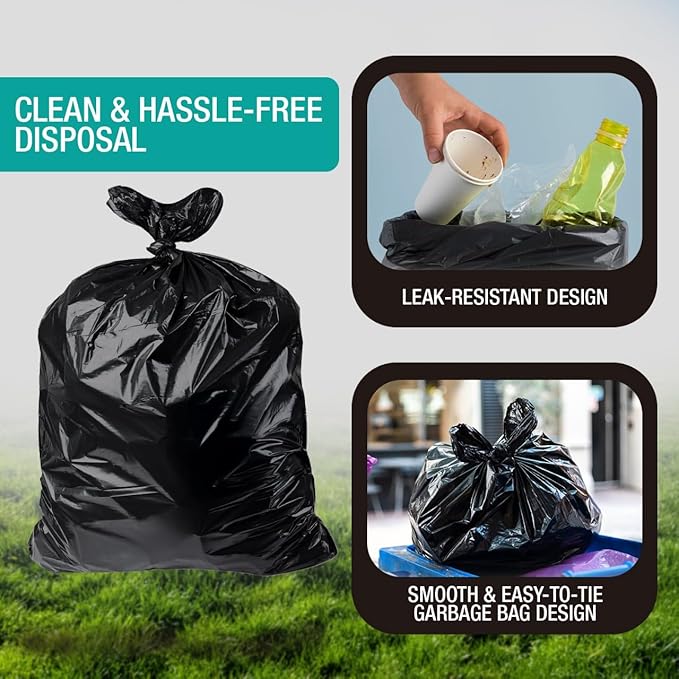 32-33 Gallon Black Trash Bags Heavy-Duty | 32” x 38” | 250 Count Bulk Pack | Large Durable &amp Tear-Resistant Garbage Bags for Home Commercial Construction &amp Outdoor Use