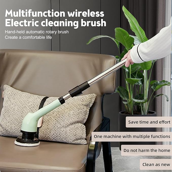 Cordless Electric Spin Scrubber with 9 Replacement Cleaning Heads IPX6 Dual Speed Adjustable Shower Cleaning Brush with Extension Arm for Bathroom (9 Replaceable