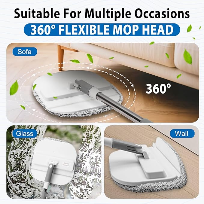 Spin Mop and Bucket with Wringer Set 360° Spinning Mop Bucket with Separate Dirty and Clean Water System with 3 Microfiber Mop Pads and 52 Stainless Steel Adjustable Handle for Floor Wall Cleaning