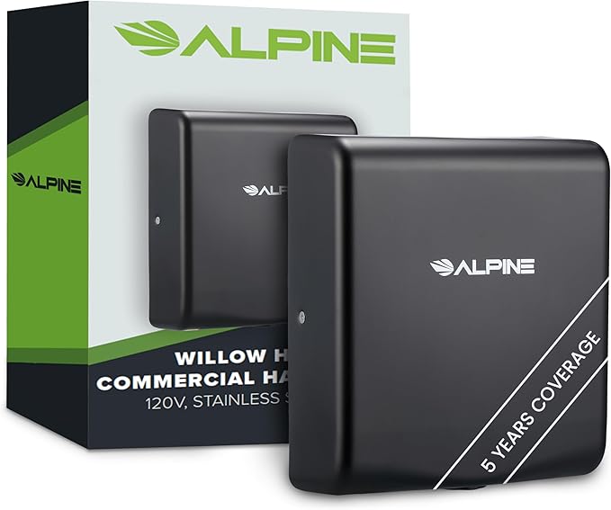 Alpine Hand Dryers for Bathrooms Commercial Extreme Speed Automatic Electric Hand Dryer for Home Bathroom/Restaurant with HEPA Filter Heat &amp Speed Control - ADA Compliant (120v Matt Black)
