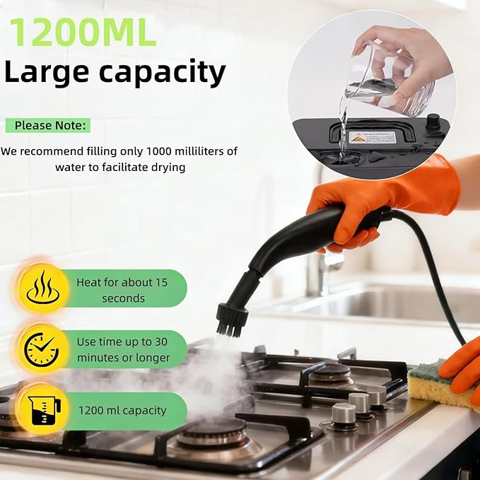 Steam Cleaner Handheld Steamer for Cleaning 5 Level Adjustable Handle 15s Heat-Up 1.27 Quarts Tank for Floor Dirt Couch Grout TileCar (White)