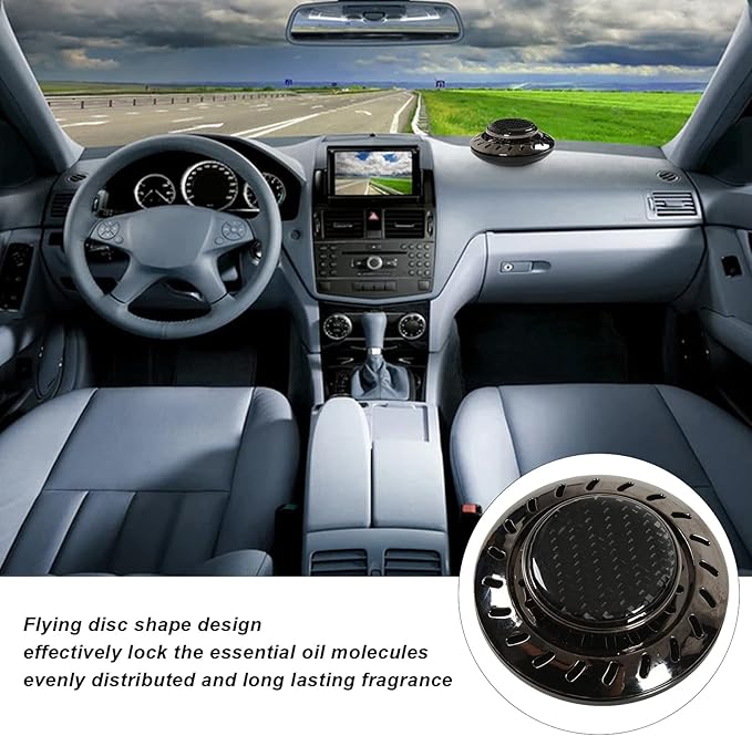 Car Air Freshener Flying Disc Design Long Lasting Aromatherapy with Plant Extracts Adjustable Fragrance Intensity Odor Removal for Car Interior Purifies Air Includes 2 (Black)