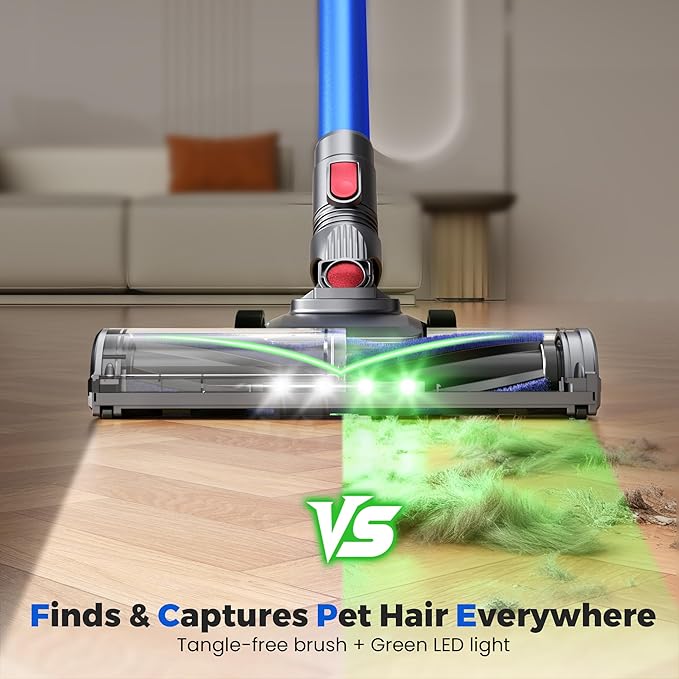 Cordless Vacuum Cleaner Stick Vacuum Cleaners for Home with 40Kpa Powerful Suction 45 Mins Runtime 1.6L Dust Box Anti-Tangle 8-in-1 Rechargeable Vacuum for Hardwood Floor Carpet Pet Hair