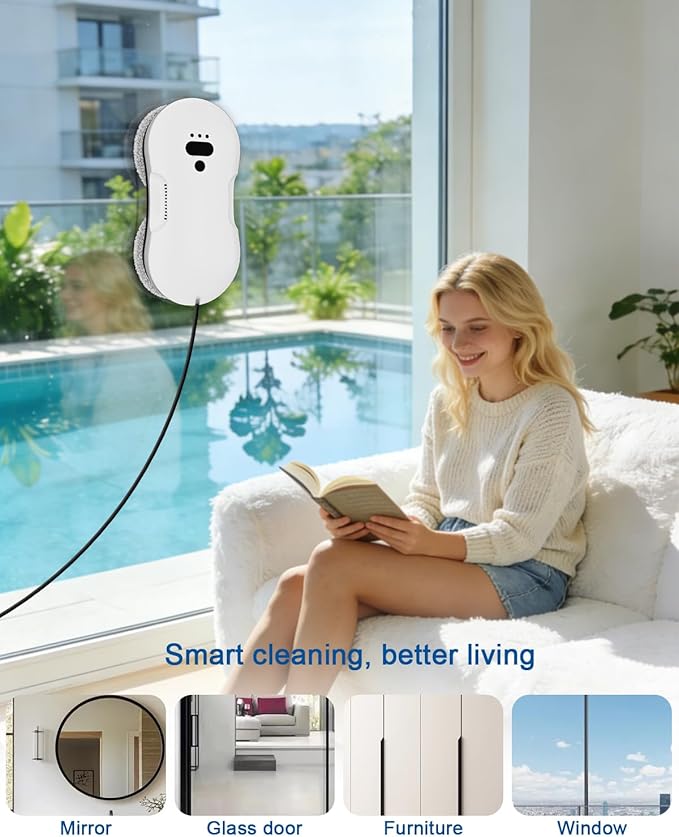 Window Cleaning Robot Automatic Window Cleaner Robot with Dual Spray Edge Detection Intelligent Path Planning 3000pa Strong Suction Anti-Drop Protection for Glass