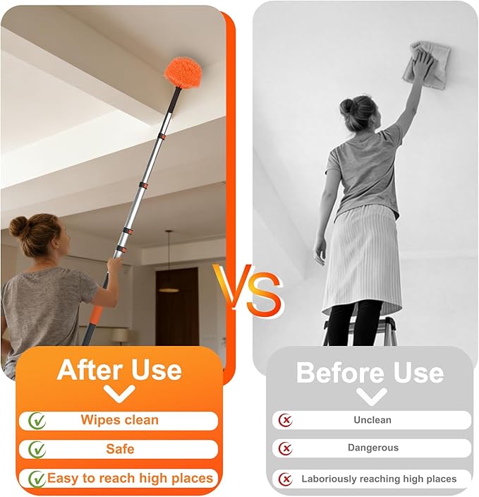 30FT Reach Dusters for Cleaning Ceiling Fan Cleaner Duster with Extension Pole Wall and Baseboard Cleaner Mop with Handle for Window Cobweb Fan Blade and High Ceiling