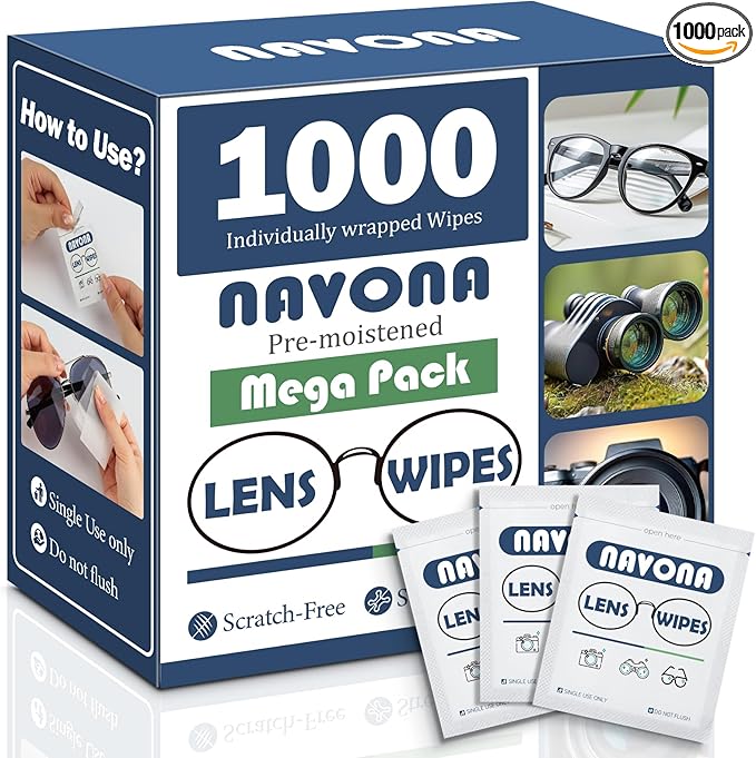 1000 Count Lens Wipes for Eyeglasses – Pre-Moistened Individually Wrapped Eyeglass Cleaning Wipes – Scratch-Free Streak-Free Glasses Cleaner Wipes for Sunglasses &amp Camera Lens – Bulk Pack