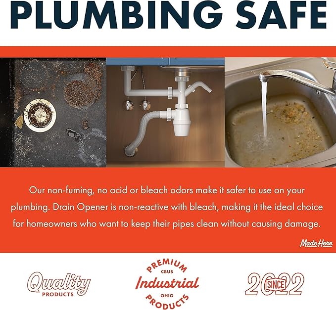 Quick-Acting Liquid Drain Opener - Dissolves Grease Hair Food &amp More - Prevents Plumbing Problems - Non-Fuming No Acid or Bleach Odors - Safe for All Pipes