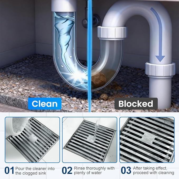 3PCS Drain Cleaner Powder Multi-functional Pipeline Dredging Agent Sink Drain Cleaning Powder for Kitchen Bathroom Toilet Pipe Maintenance