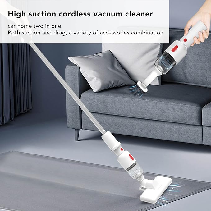 Cordless Handheld Vacuum Cleaner USB Charging Wet Dry Use 6000Pa Suction for Home Car White