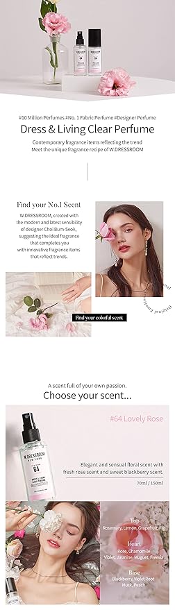 W.Dressroom Dress &amp Living Clear Perfume Spray Set of 2 – No.53 Mediterranean Breeze + No.64 Lovely Rose | Multi-Purpose Room &amp Fabric Spray Long-Lasting Fragrance Mist Travel Size Gift Set