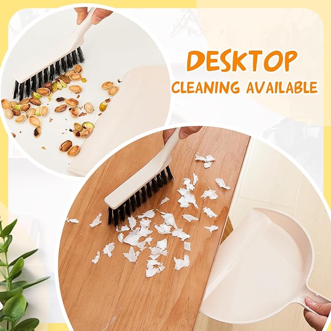 Sliner 18 Pack Mini Dustpan and Brush Set Plastic Dust Pans with Brush Small Broom and Dustpan Set Mini Broom Dust Pan for Home Office Kitchen Table Desktop Floor Cleaning Supplies(Blue PinkBeige)