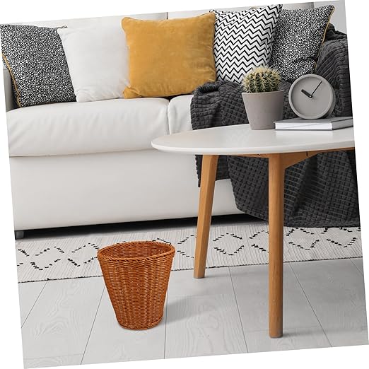 Happyyami Stylish Woven Storage Container Imitation Rattan Wastebasket Room Decor Multi-Purpose Basket