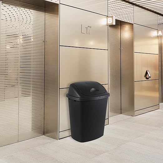 Yuright 40 L / 10 Gallon Swing Lid Trash Bins 4 Pack Large Plastic Garbage Cans Black