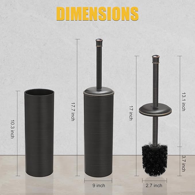 BESy Toilet Brush and Holder Toilet Cleaner Bowl Set with Two Brush with Extra Long Handle Durable Bristles Toilet Scrubber and Covered Holder Drip-Proof Stainless Steel Oil Rubbed Bronze