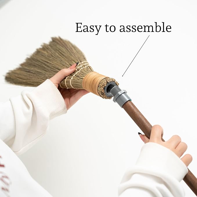 BMart Home Natural Whisk Sweeping Hand Handle Broom - Vietnamese Straw Soft Broom for Cleaning Dustpan Indoor-Outdoor Sofa Car Hood Decoration Items - 9.84'' Width 27.55 Length