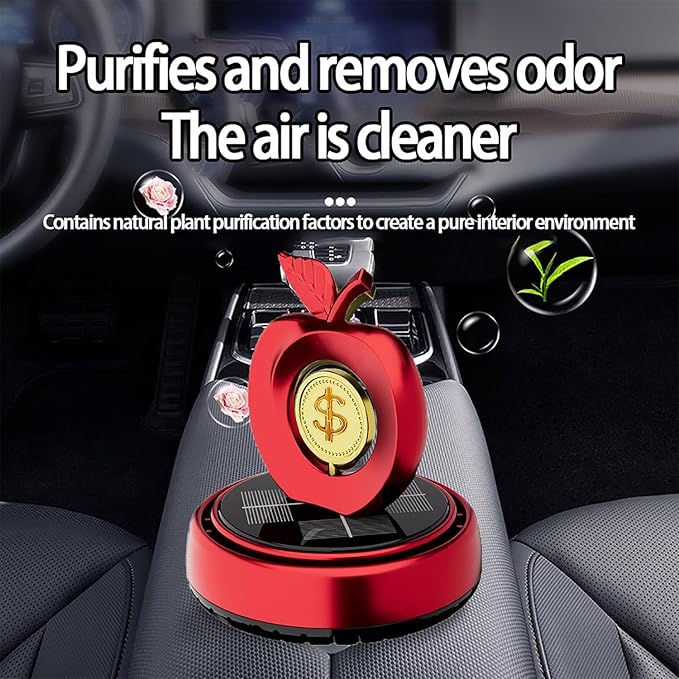 Solar Powered Rotating Car Air Freshener | Apple and Dollar Shape 3D Model | Home and Car Interior Decoration Accessories | Red