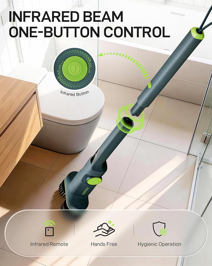 Electric Spin Scrubber Cordless Power Scrubber with Dual Rotating Brush Heads Adjustable Angle Handle 90°-180° 6 Replaceable Attachments IPX7 Waterproof for Bathroom Tile Floor Tub (C1 Plus)