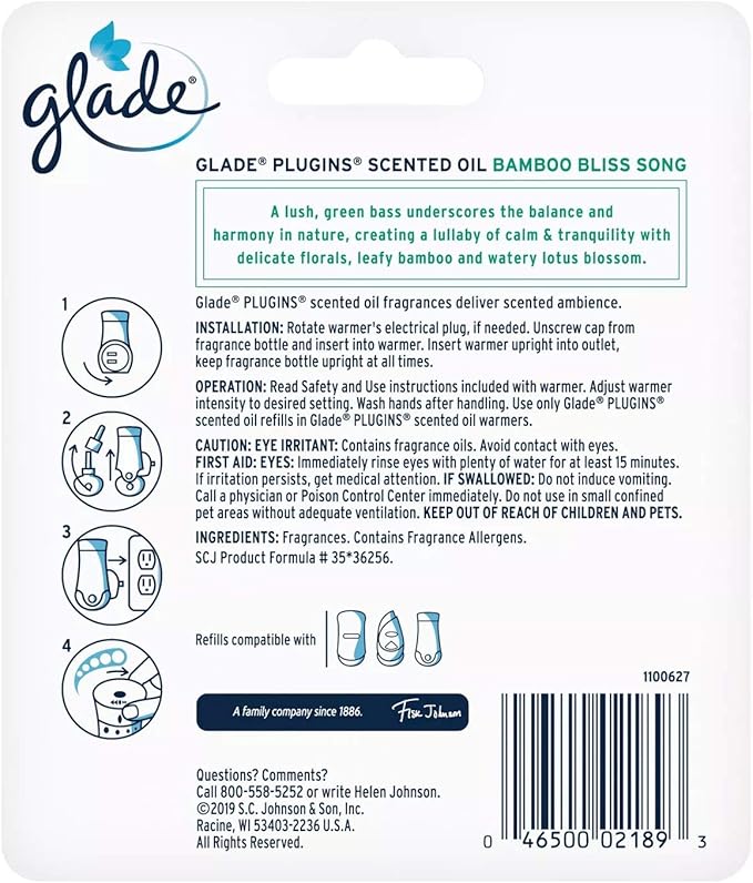 Glade PlugIns Scented Oil Air Freshener Refill - Limited Edition | Bamboo Bliss Song Scent - 2 Count Oil Refills Per Package (0.67 Ounce Each) - Pack of 2 Packages