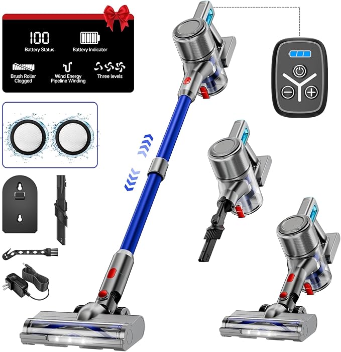 KIKETECH Cordless Vacuum Cleaner Stick Vacuum Cleaners for Home 6 in 1 Lightweight Vacuum for Pet Hair/Carpet/Floor (Blue)