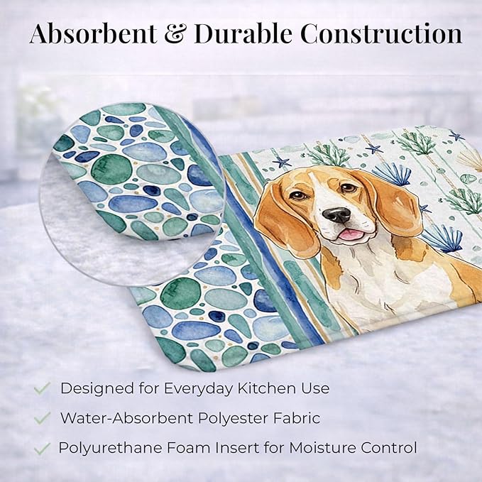 Caroline's Treasures Lemon and White Beagle Coastal Sea Glass Dish Drying Mat Absorbent Dish Drying Mat Pad for Kitchen Counter Dish Drainer Mat for Countertop 14 x 21 Multicolor