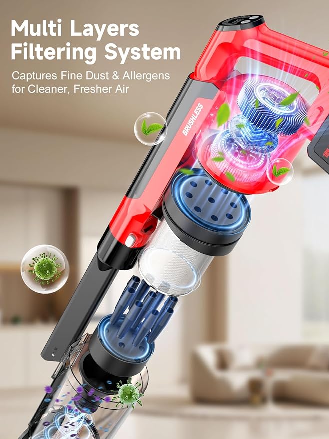 60KPa Cordless Vacuum Cleaner for Home 700W Pet Vacuum 70-Min Runtime Lightweight Rechargeable 8000mAh Dual Batteries 2L Dust Cup LED Display Anti-Tangle for Pet Hair Carpet &amp Hardwood Flo