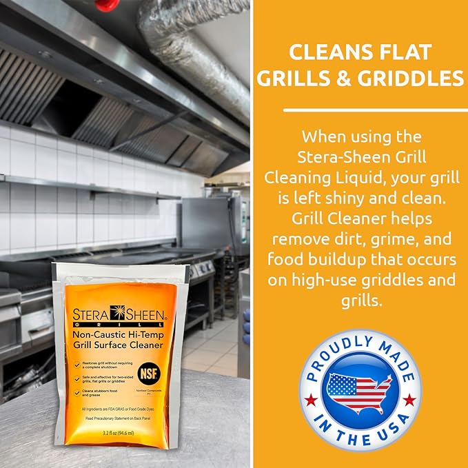 Stera-Sheen Griddle Cleaner - Food Safe Non-Caustic Formula - Commercial Flat Top Grill &amp Griddle Cleaner - Remove Tough Grease &amp Grime - Rust Remover for Outdoor Grill - 40 Quick Packets 3.