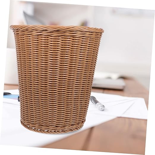 Home Decor Home Decor Waste Basket 1Pc Office Trash Can Simulated Rattan Woven Wastebasket Trash (Beige) Bathroom Office