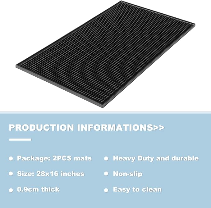 Extra Large (28 inch by 16 inch) Thick Rubber Service Bar Mat for Home Kitchen Counter Mat Bartender Bar Mat Dish Drying Mat 2 Packs Black