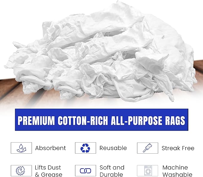 Premium White T-Shirt Cleaning Rags (10 lbs. Box) – White Cotton Rags for Cleaning Staining Painting Oil Grease &amp Dust Removal – Shop Rags Bulk for Multipurpose use