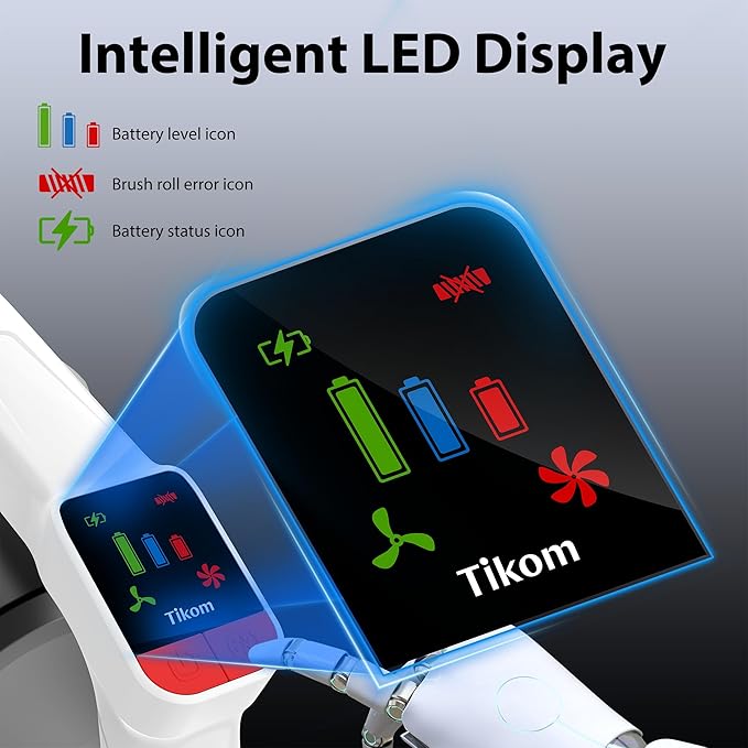 Tikom V750 Cordless Vacuum Cleaner for Home 45000Pa/500W Stick Vacuum with LED Display Charging Wall Dock Anti-Tangle Lightweight Handheld Vacuum for Pet Hair Hard Floor Carpet White
