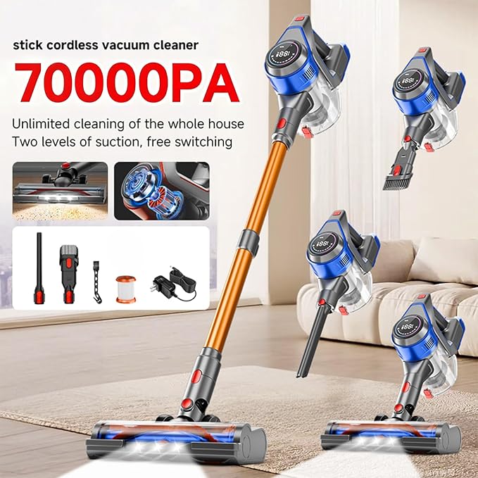 KIKETECH Cordless Vacuum Cleaner Stick Vacuum Cleaners for Home Handheld Vacuum Cleaners for Home for Pet Hair/Carpet/Floor (Golden Blue)