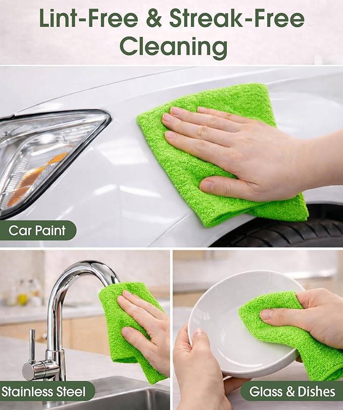 Microfiber Cleaning Cloth Roll - 100 Pack Tear Away Microfiber Paper Towels Reusable Washable Scratch-Free Kitchen Towels for Car Home Kitchen Glass Dishes (Neon Green)