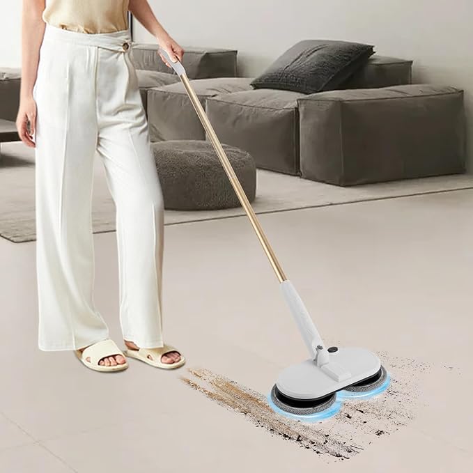 Cordless MopElectric MopsElectric Spin Floor MopHardwood Floor Cleaner MachinePower Mops with 4 PadsFloor Scrubber with Dual Spinning Heads for TileLaminate 60 Mins Runtime 2600mAh Battery