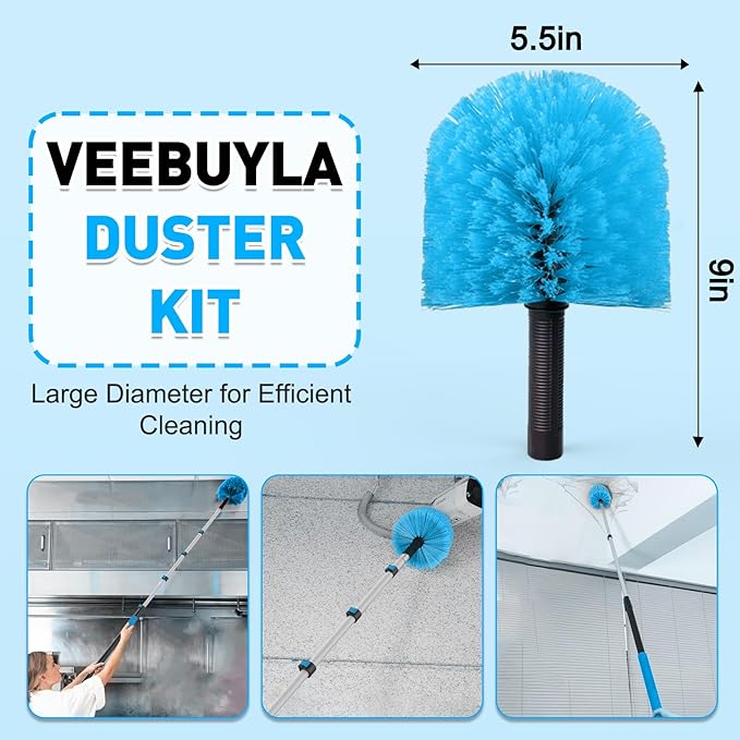 26FT Reach Cobweb Duster with Extension Pole - Spider Web Brush for Cleaning with 5-20FT 4-Section Flip-Lock Telescopic Pole Effortlessly Cleans High Indoor &amp Outdoor Webs