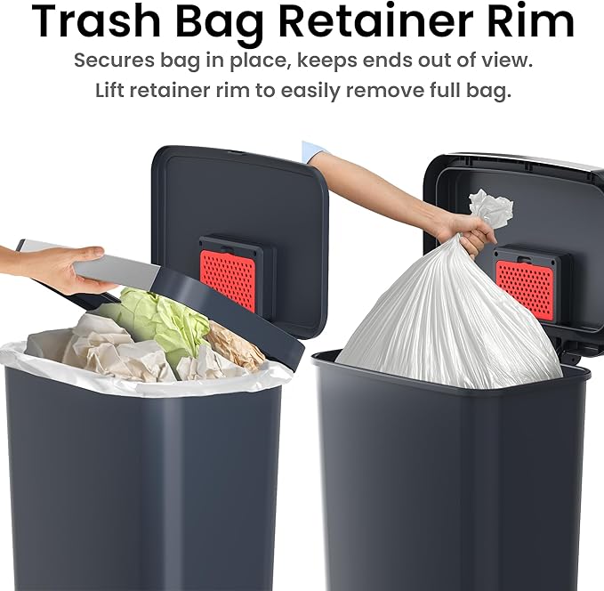iTouchless SoftStep 13.2 Gal / 50L Step Pedal Kitchen Trash Can with Odor Filter Stainless Steel Trim Dent-Proof Durable Construction Garbage Bin with Lid for Home Office Bedroom Black Plastic