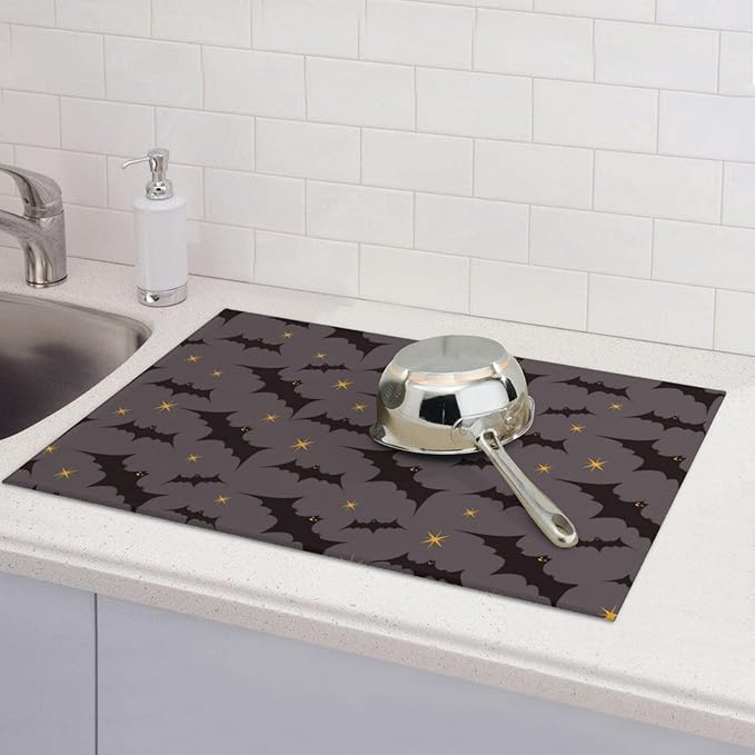 Star Bats Witchy Dish Drying Mat 18x24 For Kitchen Counter Absorbent Microfiber Dishes Pad Dish Drainer Rack Mats Fast Dry Kitchen Accessories