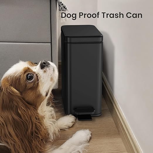 Cesun Bathroom Trash Can with Lid 2.6 Gallon Small Black Bathroom Garbage Can Soft Close Stainless Steel Waste Basket with Step Pedal for Bedroom Laundry Room Living Room Home Office Toilet RV