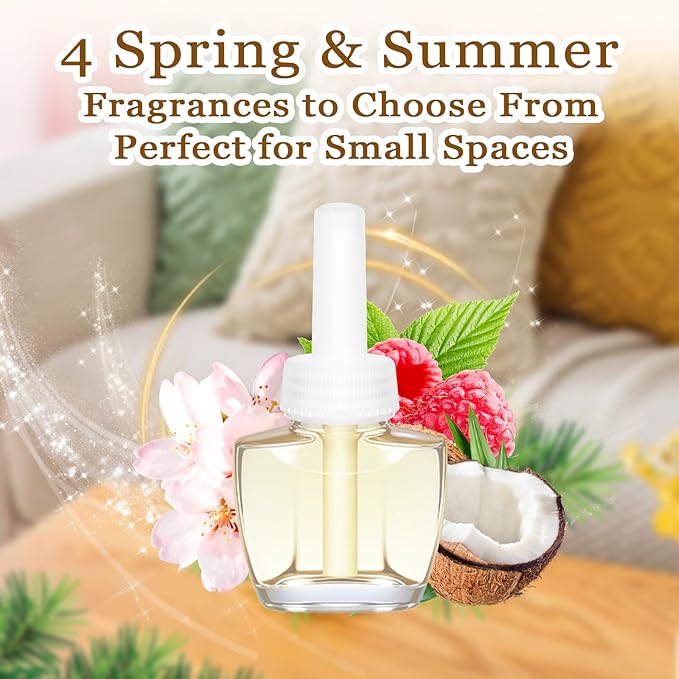 Plug In Air Freshener Refills 12 Pack – Cherry Blossom Raspberry Balsam Fir Coconut Spring &amp Summer Scented Refill for Home &amp Bathroom Compatible with Air Wick &amp Glade Not for Glade