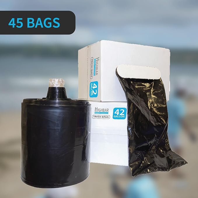 Heavy Duty Contractor Bags 42 Gallon 32.75 X 47 - 3 MIL Thick Large Black Industrial Garbage Trashbags (No Ears) for Construction and Commercial use (No Ties)