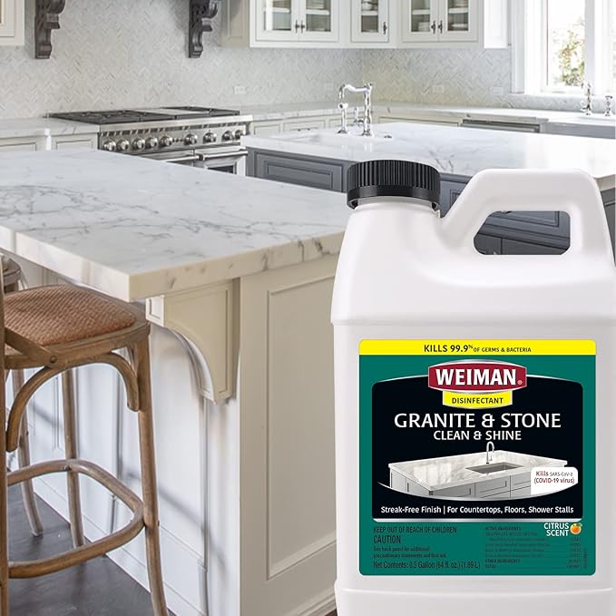 Weiman Disinfecting Granite Daily Clean &amp Shine Refill 64 Oz - Safely Clean Disinfect and Shine Granite Marble Soapstone Quartz Quartzite Slate Limestone Corian Laminate Tile Countertop (Pack of
