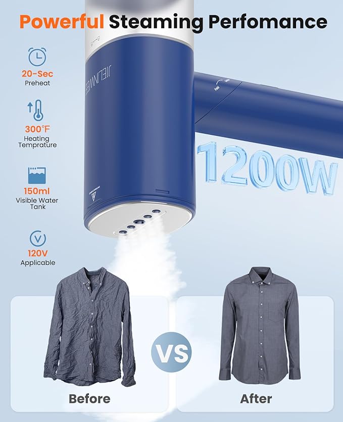 Handheld Steamer for Clothes 1200W Foldable Travel Steamer 20 Sec Preheat Garments Wrinkle Remover 120V Portable Hand Iron with 150ml Water Tank Clothes Steamer for Home Travel-Blue
