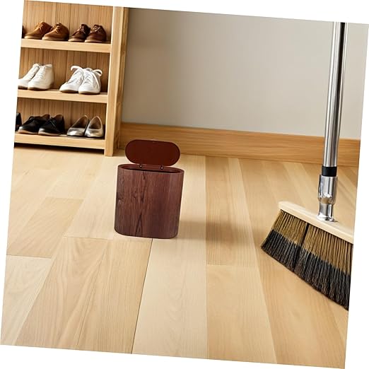 Narrow Bathroom Trash Can with Lid Wood Grain Wastebasket for Kitchen Bedroom Office Odor-Resistant PP Garbage Bin for Small Spaces and Easy to Clean