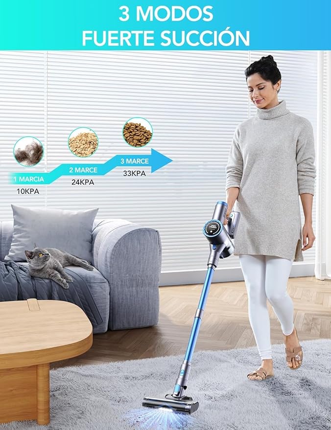 Greenote GSC60 Cordless Vacuum Cleaner 33KPA 10-in-1 Multi-Accessory Vacuum Cleaner Up to 40 Minutes Runtime Control Display with Bed Brush Flexible Extension Hose Large Dust Container
