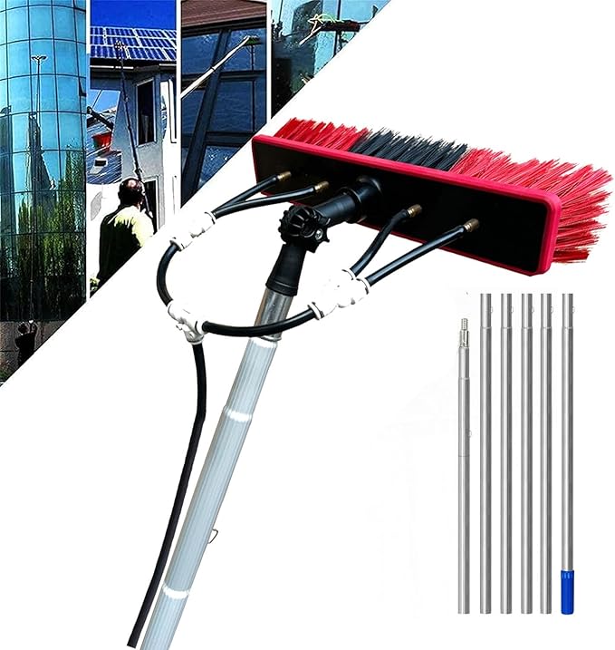 Telescopic Window Cleaner Window Cleaning Pole Water Fed Telescopic Brush Window Cleaner Kit Extendable Solar Panel Washing 55cm Brush Head 9M